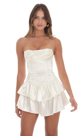 Satin Corset Strapless Dress in Ivory